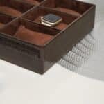 Croco Faux Leather 6 Compartment Watch box With Glass Top, Brown - Image 4
