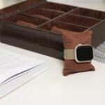 Croco Faux Leather 6 Compartment Watch box With Glass Top, Brown - Image 2