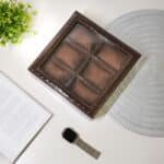 Croco Faux Leather 6 Compartment Watch box With Glass Top, Brown - Image 5