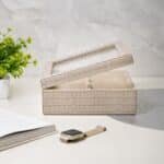 Croco Faux Leather 6 Compartment Watch box With Glass Top, Beige - Image 6