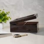 Croco Faux Leather 6 Compartment Watch box With Glass Top, Brown - Image 6