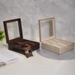 Croco Faux Leather 6 Compartment Watch box With Glass Top, Brown - Image 7