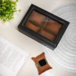 Black & Tan Contrast 4 Compartment Watch Box With Glass Top - Image 6