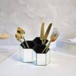 Hexagon 3 Part Multi-Purpose Organiser in Mirror Glass Finish, Silver - Image 3