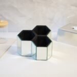 Hexagon 3 Part Multi-Purpose Organiser in Mirror Glass Finish, Silver - Image 4