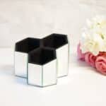 Hexagon 3 Part Multi-Purpose Organiser in Mirror Glass Finish, Silver - Image 6