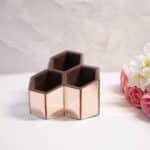 Hexagon 3 Part Multi-Purpose Organiser in Mirror Glass Finish, Rose Gold - Image 6