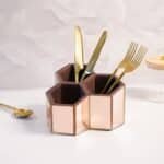 Hexagon 3 Part Multi-Purpose Organiser in Mirror Glass Finish, Rose Gold - Image 7