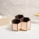 Hexagon 3 Part Multi-Purpose Organiser in Mirror Glass Finish, Rose Gold - Image 2