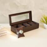 Croco Faux Leather 4 Compartment Watch box With Glass Top, Brown