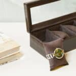 Croco Faux Leather 4 Compartment Watch box With Glass Top, Brown - Image 2