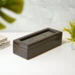 Croco Faux Leather 4 Compartment Watch box With Glass Top, Brown - Image 3