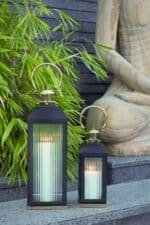 Small Stainless Steel Lantern, Black and Gold - Image 2