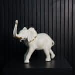 Elephant Figurine with Gold Accents, White