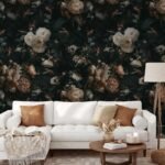 Dark Background Cream Floral Wallpaper - Image 8