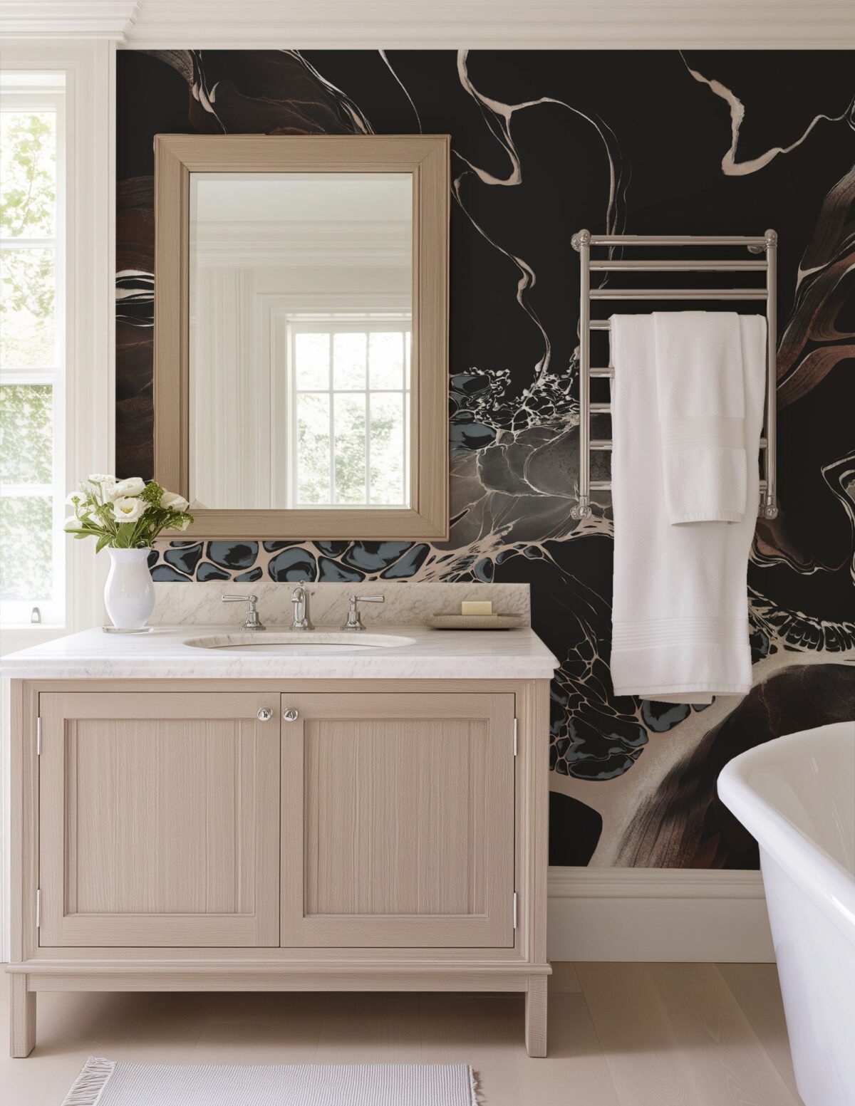 Bespoke Black Marble Wall Mural - Modern Fluid Art Wallpaper - Image 4