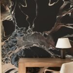 Bespoke Black Marble Wall Mural - Modern Fluid Art Wallpaper - Image 3