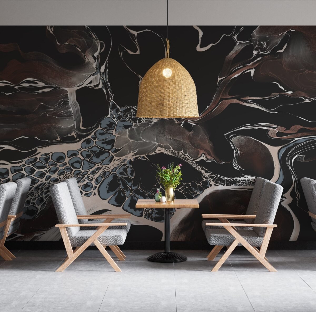 Bespoke Black Marble Wall Mural - Modern Fluid Art Wallpaper - Image 2
