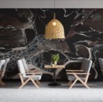 Bespoke Black Marble Wall Mural - Modern Fluid Art Wallpaper - Image 2