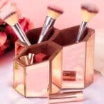 Hexagon 3 Part Multi-Purpose Organiser in Mirror Glass Finish, Rose Gold - Image 8