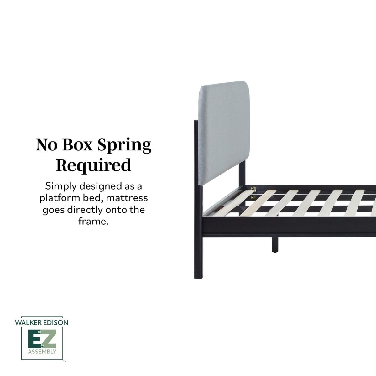 Annette Contemporary Upholstered Headboard Curved Wood Bed Frame - Image 7