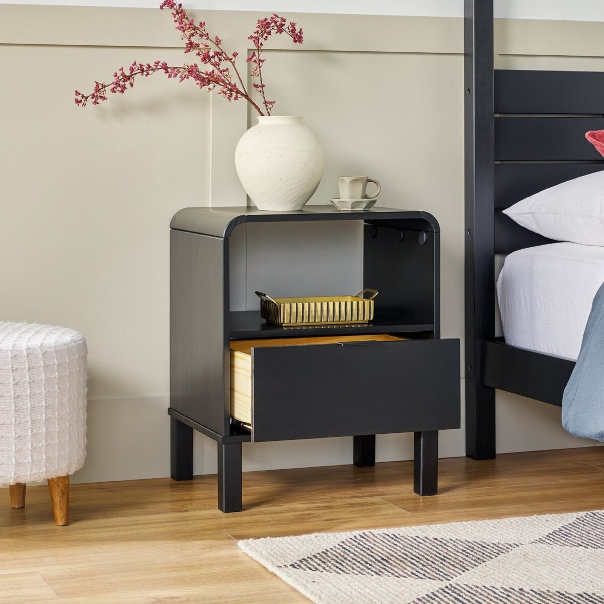 Elias Modern Curved-Frame Solid Wood Nightstand - Image 17