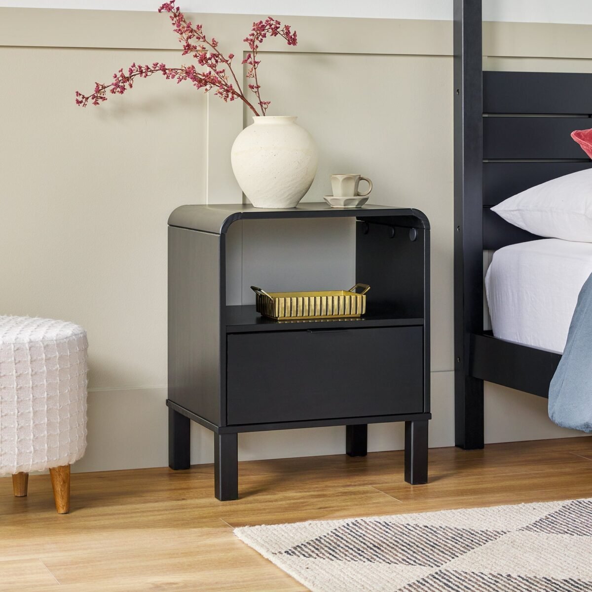 Elias Modern Curved-Frame Solid Wood Nightstand - Image 11
