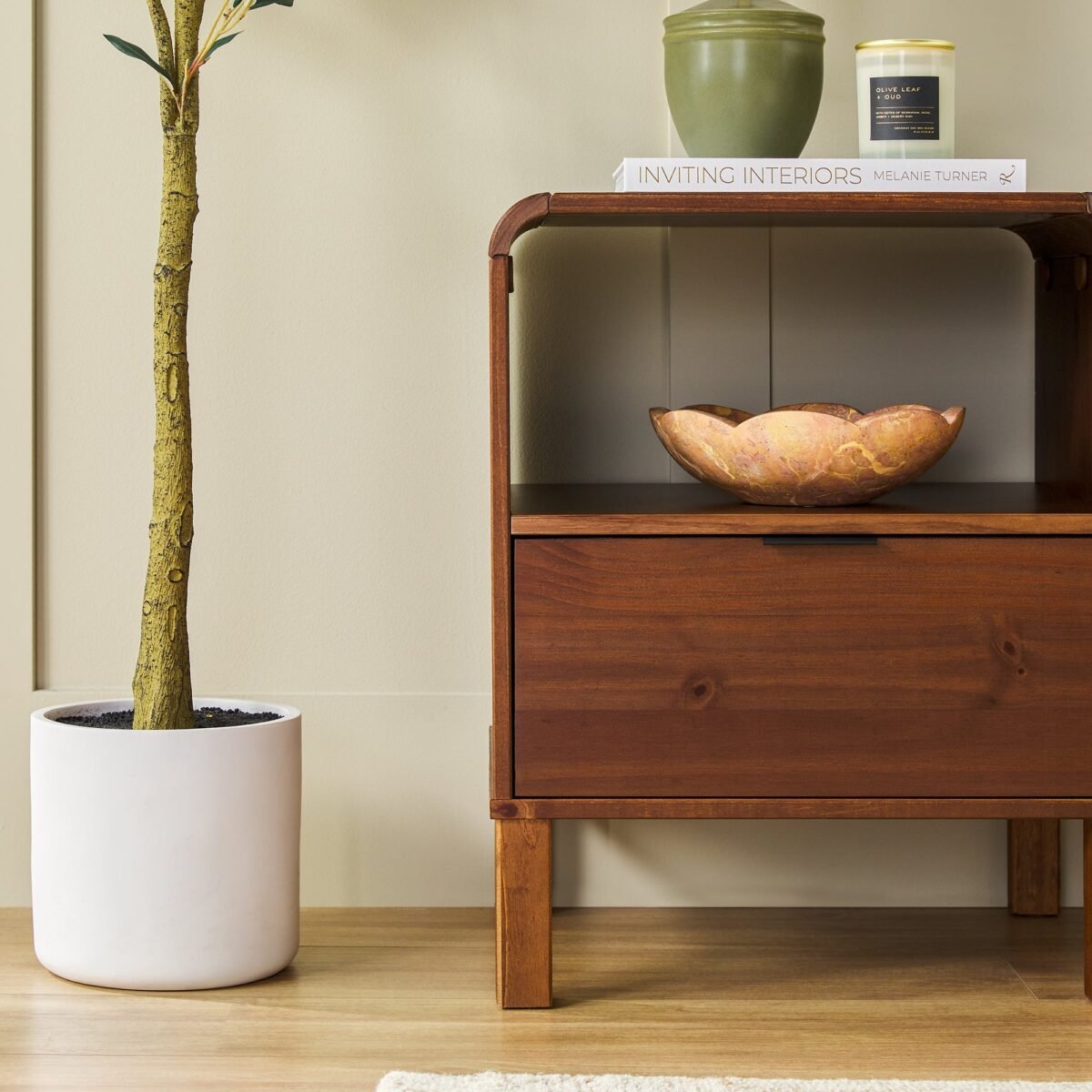 Elias Modern Curved-Frame Solid Wood Nightstand - Image 6