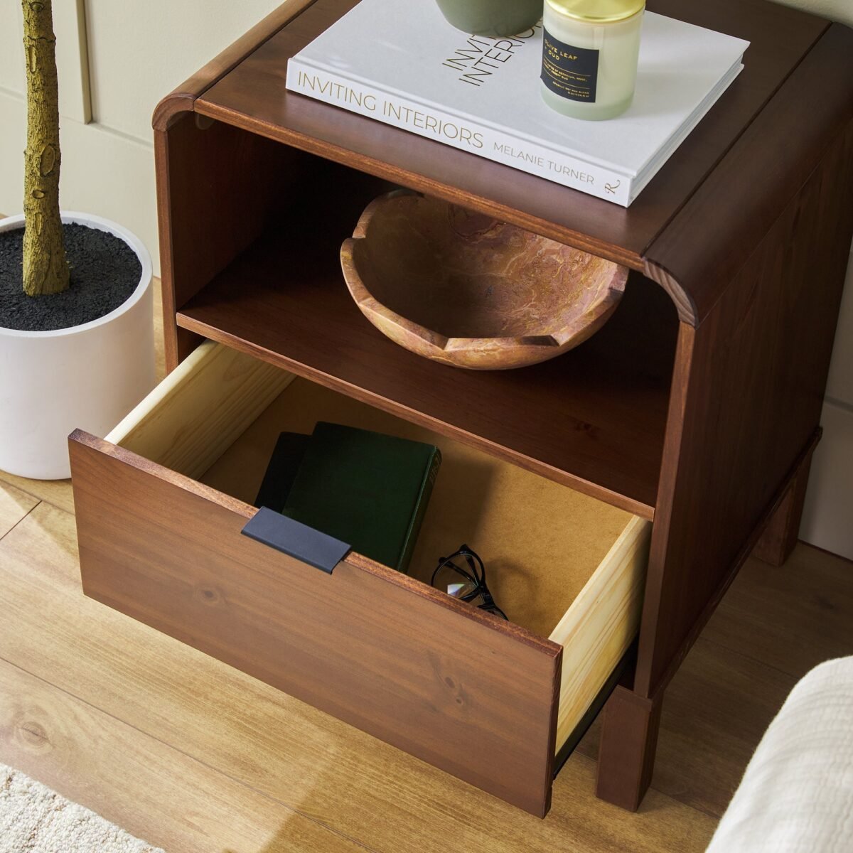 Elias Modern Curved-Frame Solid Wood Nightstand - Image 8