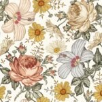 Chamomile Rose Hibiscus Flower Vintage Wallpaper - Image 2