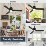 42 Inch Rhine Indoor/Wet Outdoor IP65 Black Anywhere Waterproof Ceiling Fan with LED Light and Convenient Hanging Hook - Image 7