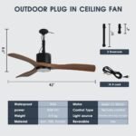42 Inch Patio Guard IP65 Outdoor DC Motor Black Modern Hanging Buckle Downrod Ceiling Fan with Light - Image 4