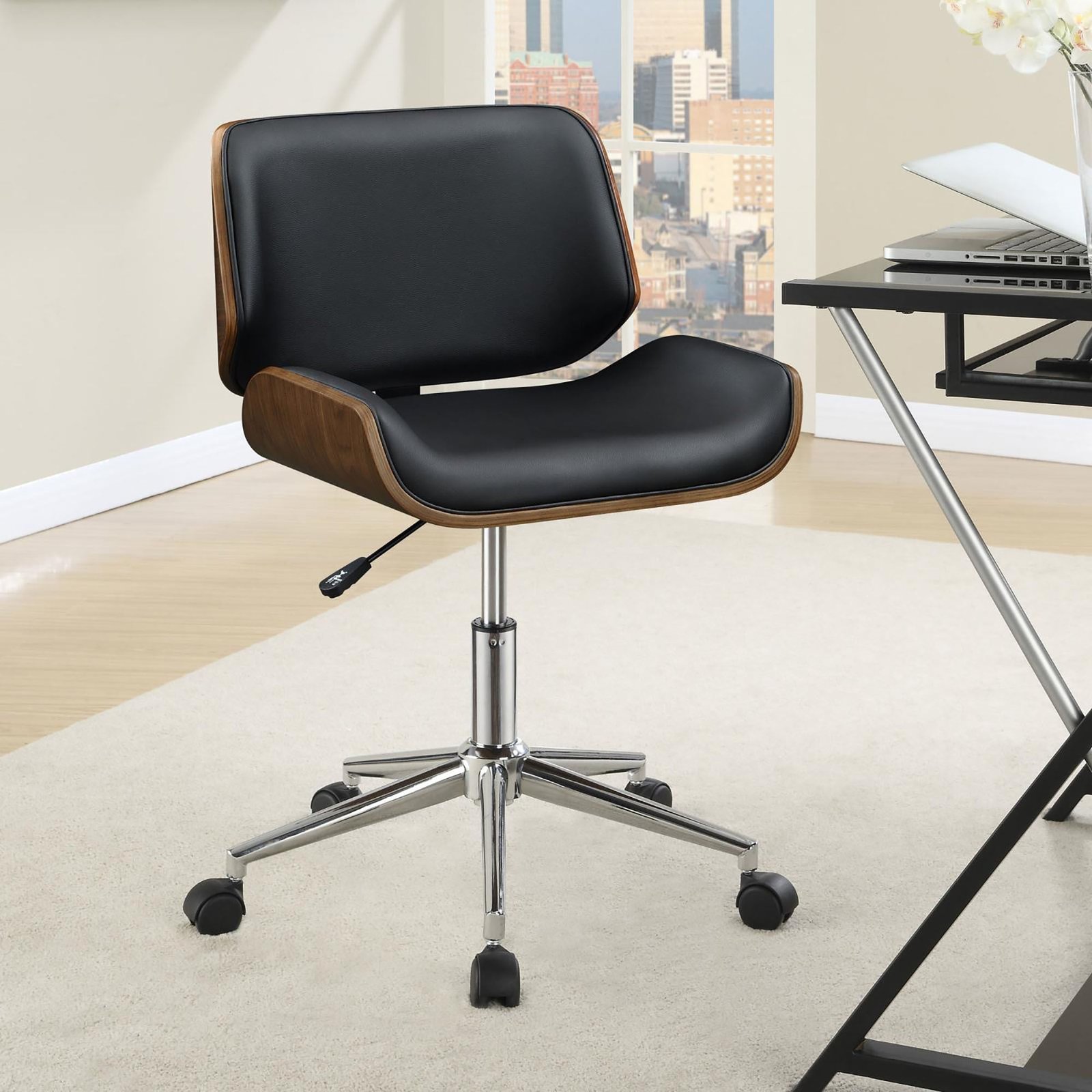 Faux_Leather_with_Wood_Swivel_Office_Chair-1 Walker Edison | Faux Leather with Wood Swivel Office Chair - Image 1