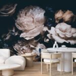 Large Dark Peony Mural Wallpaper