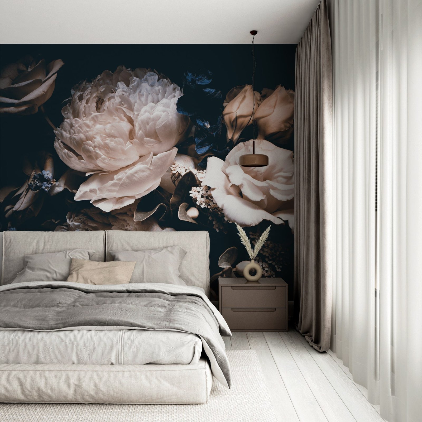 Large Dark Peony Mural Wallpaper - Image 2