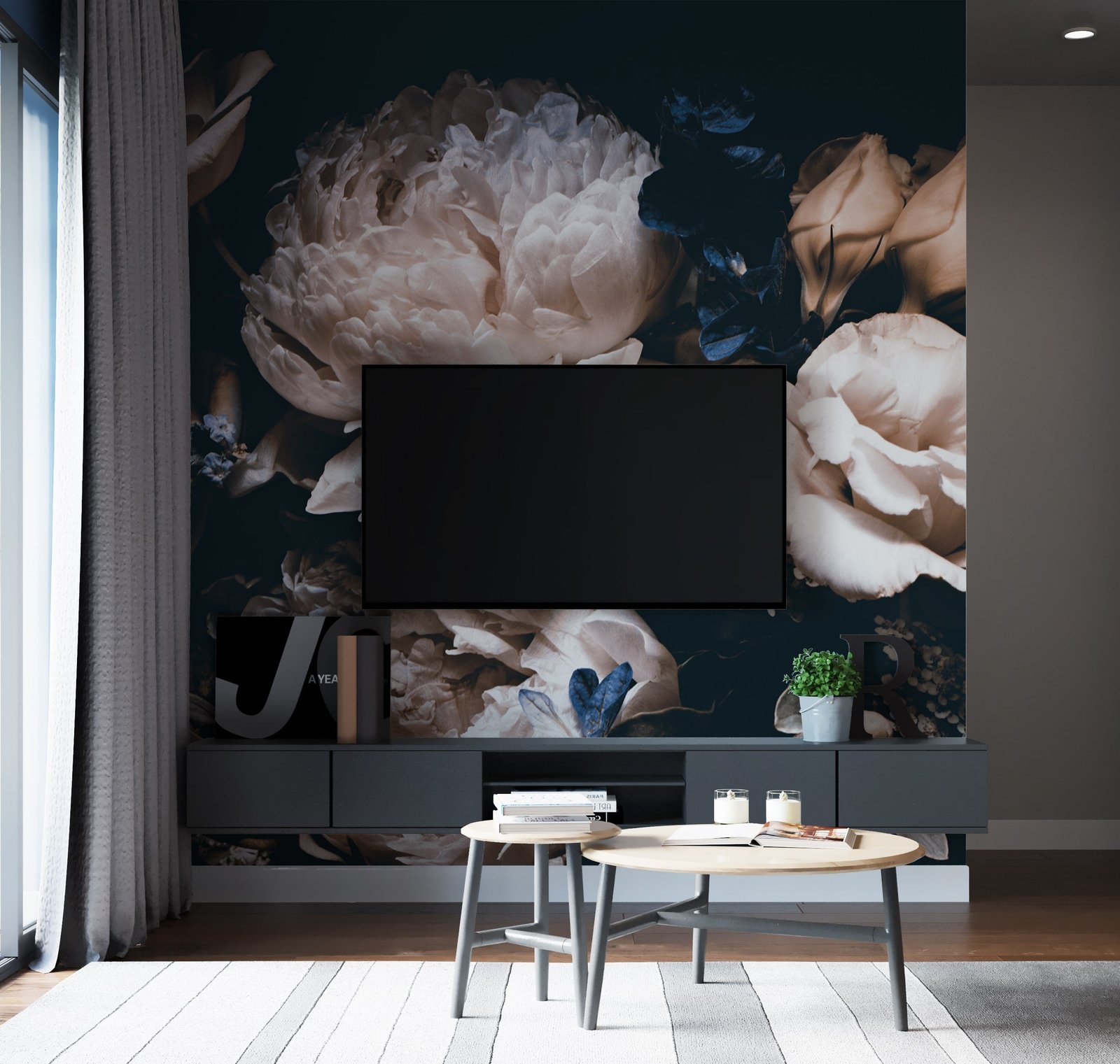 Large Dark Peony Mural Wallpaper - Image 5