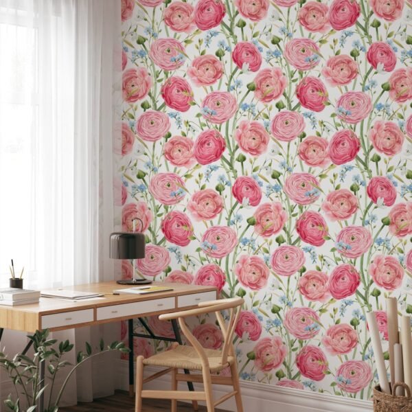 Watercolor Pink Summer Flowers Wallpaper