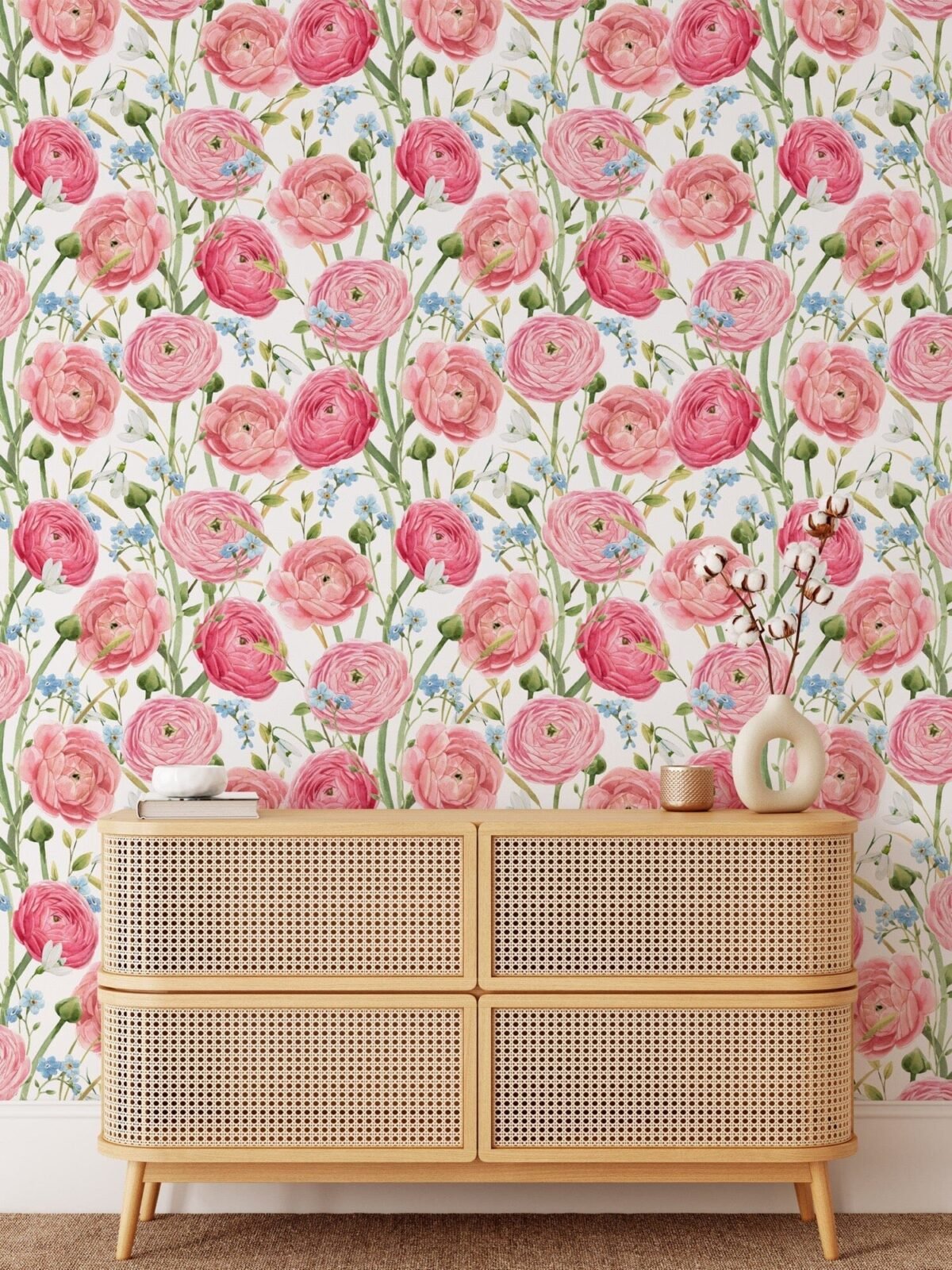 Watercolor Pink Summer Flowers Wallpaper - Image 4