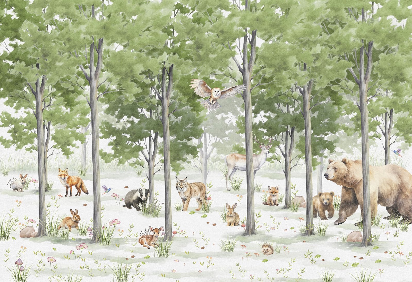 Woodland Animals Forest Wallpaper Mural - Peel and Stick Nursery Wall Decor - Image 3