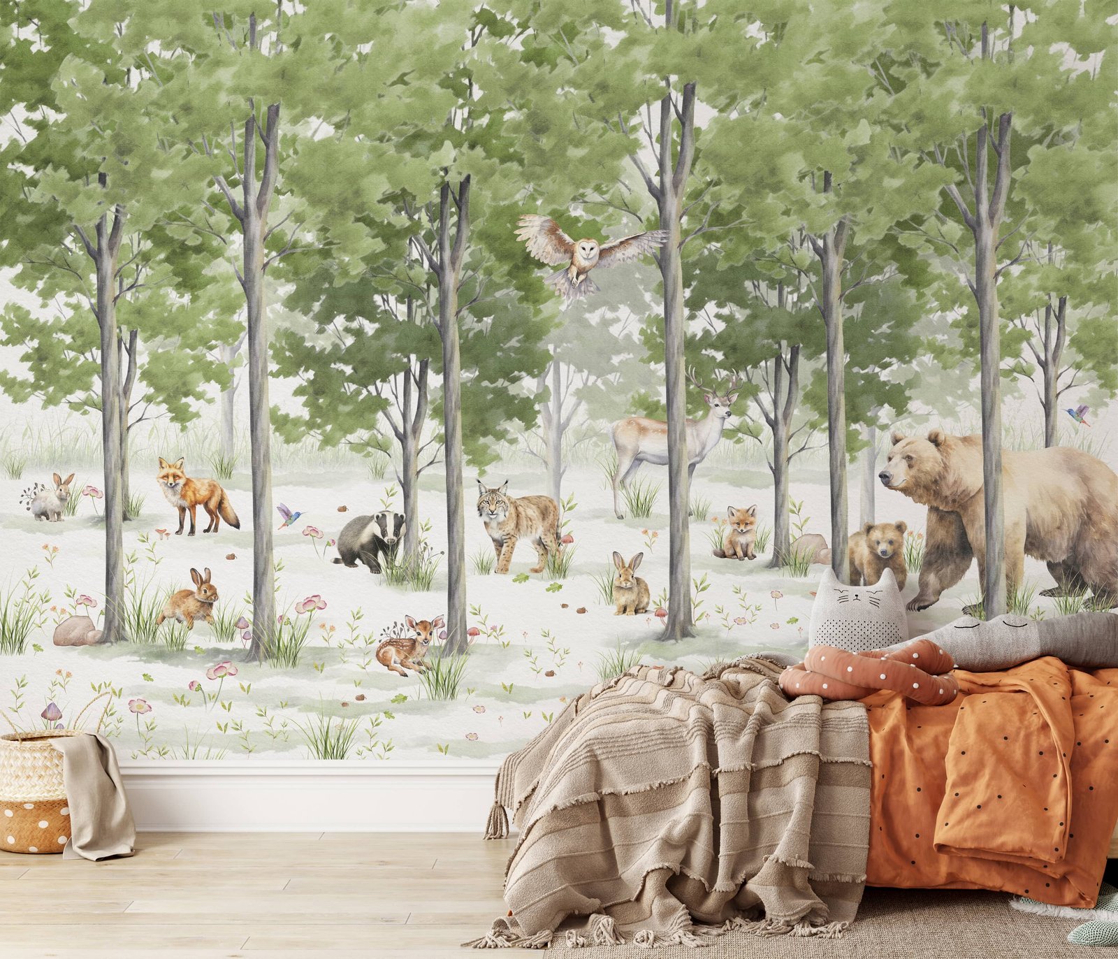 Woodland Animals Forest Wallpaper Mural - Peel and Stick Nursery Wall Decor - Image 6