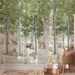 Woodland Animals Forest Wallpaper Mural - Peel and Stick Nursery Wall Decor - Image 2