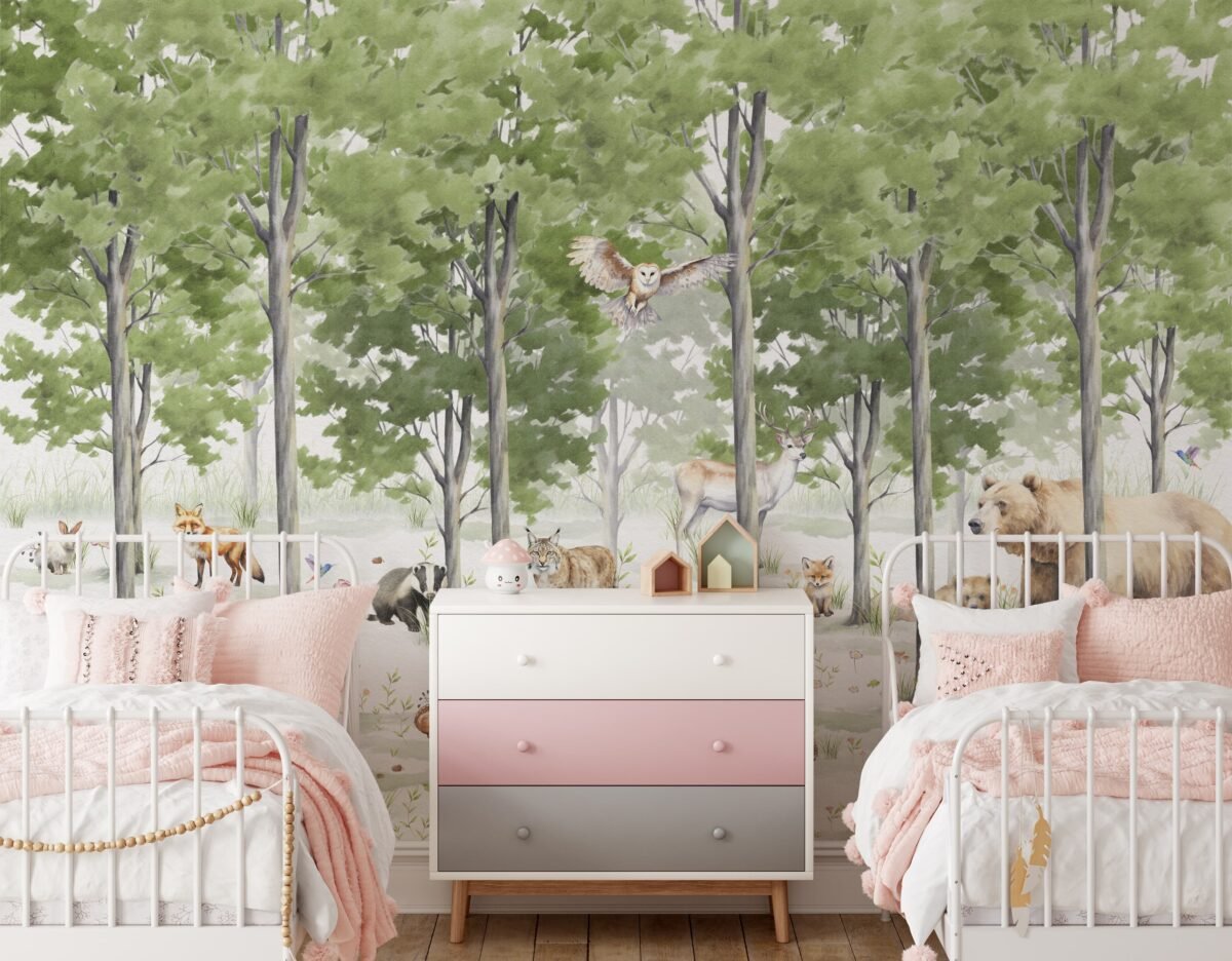 Woodland Animals Forest Wallpaper Mural - Peel and Stick Nursery Wall Decor - Image 4