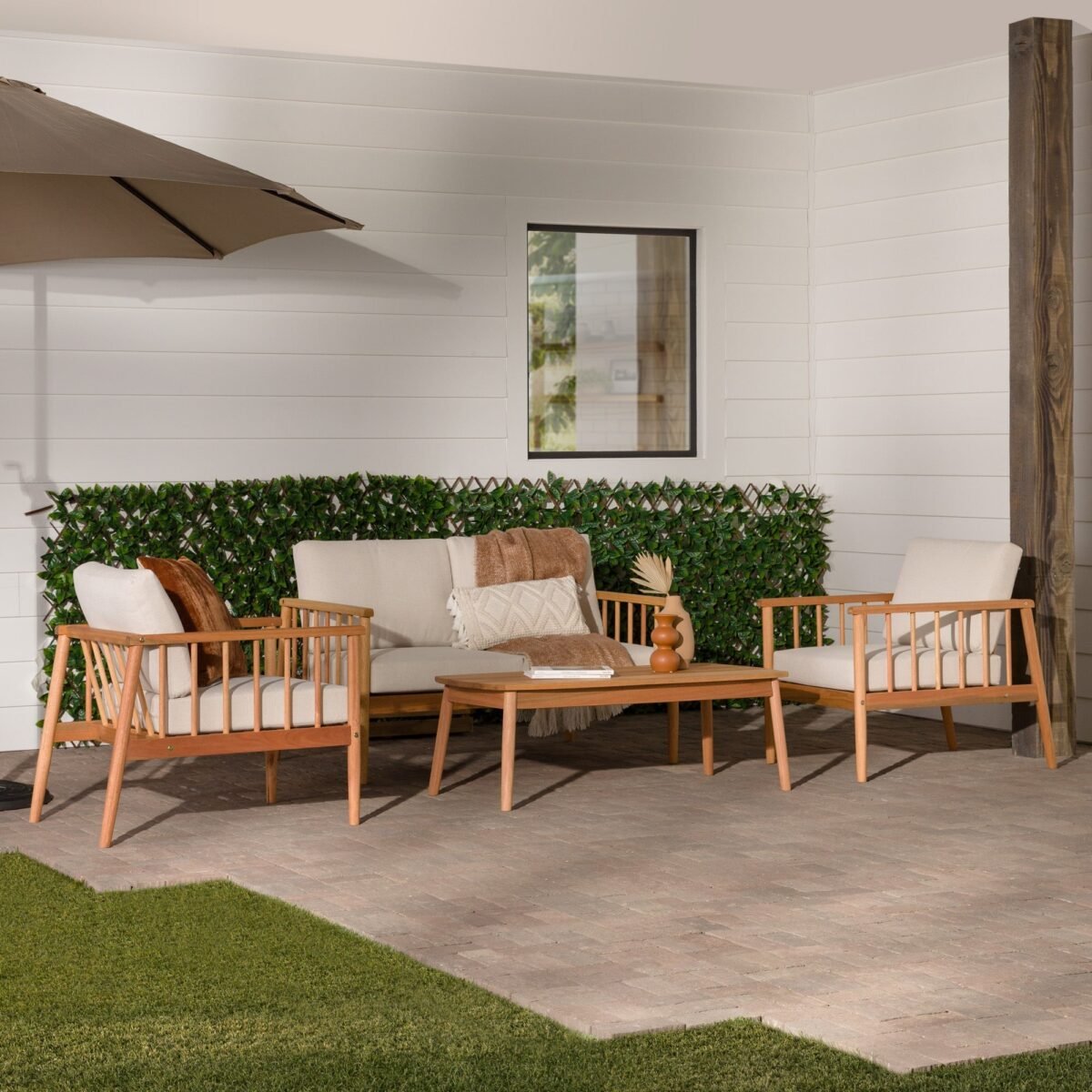 Circa Modern 4-Piece Solid Wood Spindle Patio Chat Set - Image 1