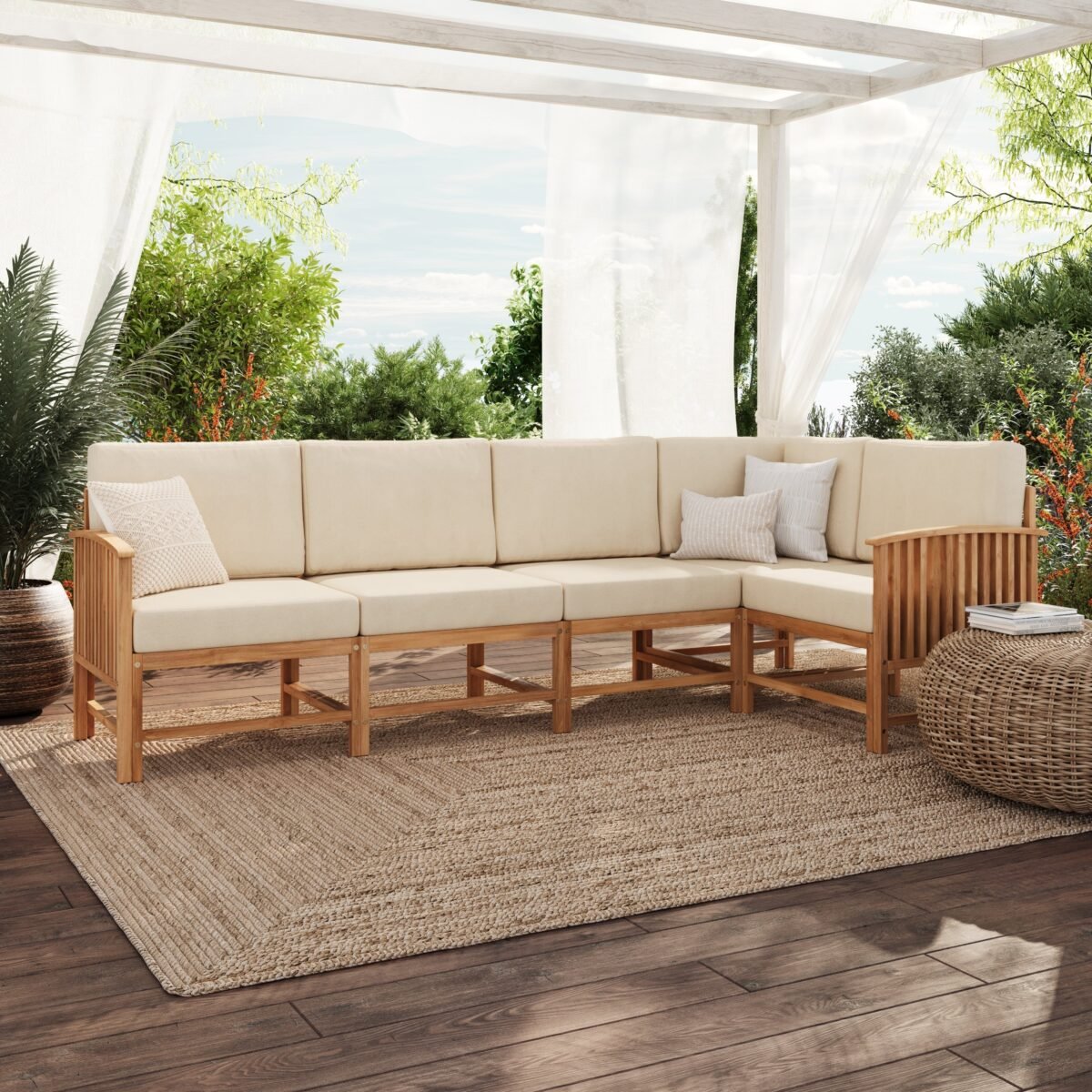 Midland Modern Solid Wood 5-Piece Outdoor Sectional Set - Image 1