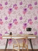Watercolor aquarelle pink and purple floral pattern Peel and Stick Wallpaper Mural - Image 3