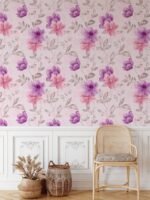 Watercolor aquarelle pink and purple floral pattern Peel and Stick Wallpaper Mural - Image 5