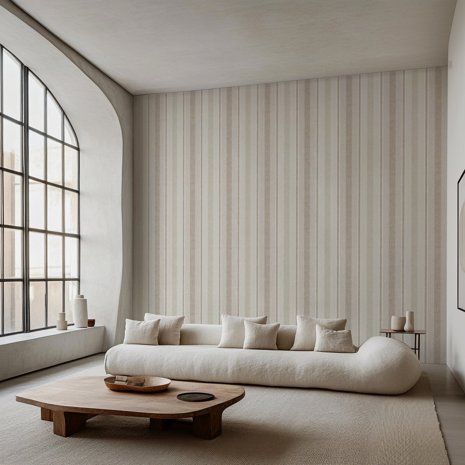 Ojai Stripe Wallpaper - Neutral Linen Texture Striped Wall Covering - Image 3