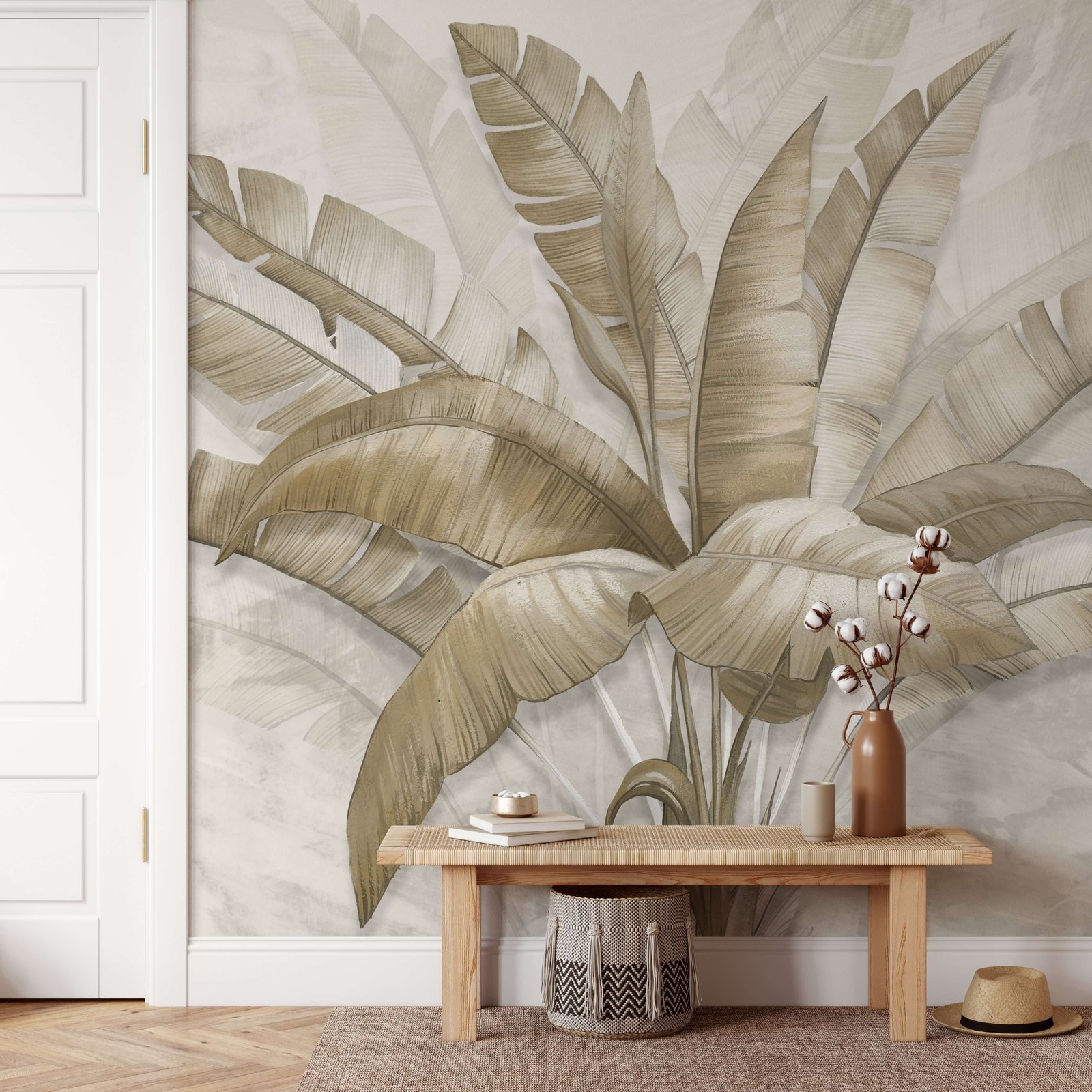 GoldTropicalWallpaperDesign-3Dillustration3-min_833cad14-e01f-465a-b549-a165c4165241 Mural Tropical Wallpaper - Palm Tree Background Mural - Image 1