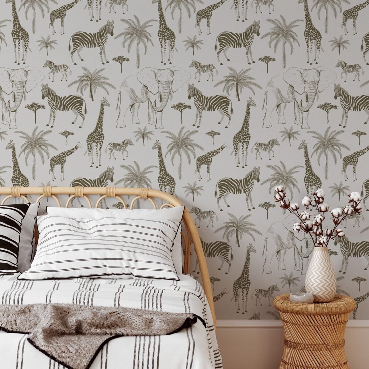Safari Chic Animal Print Wallpaper - Elegant African Wildlife Illustrations - Image 1