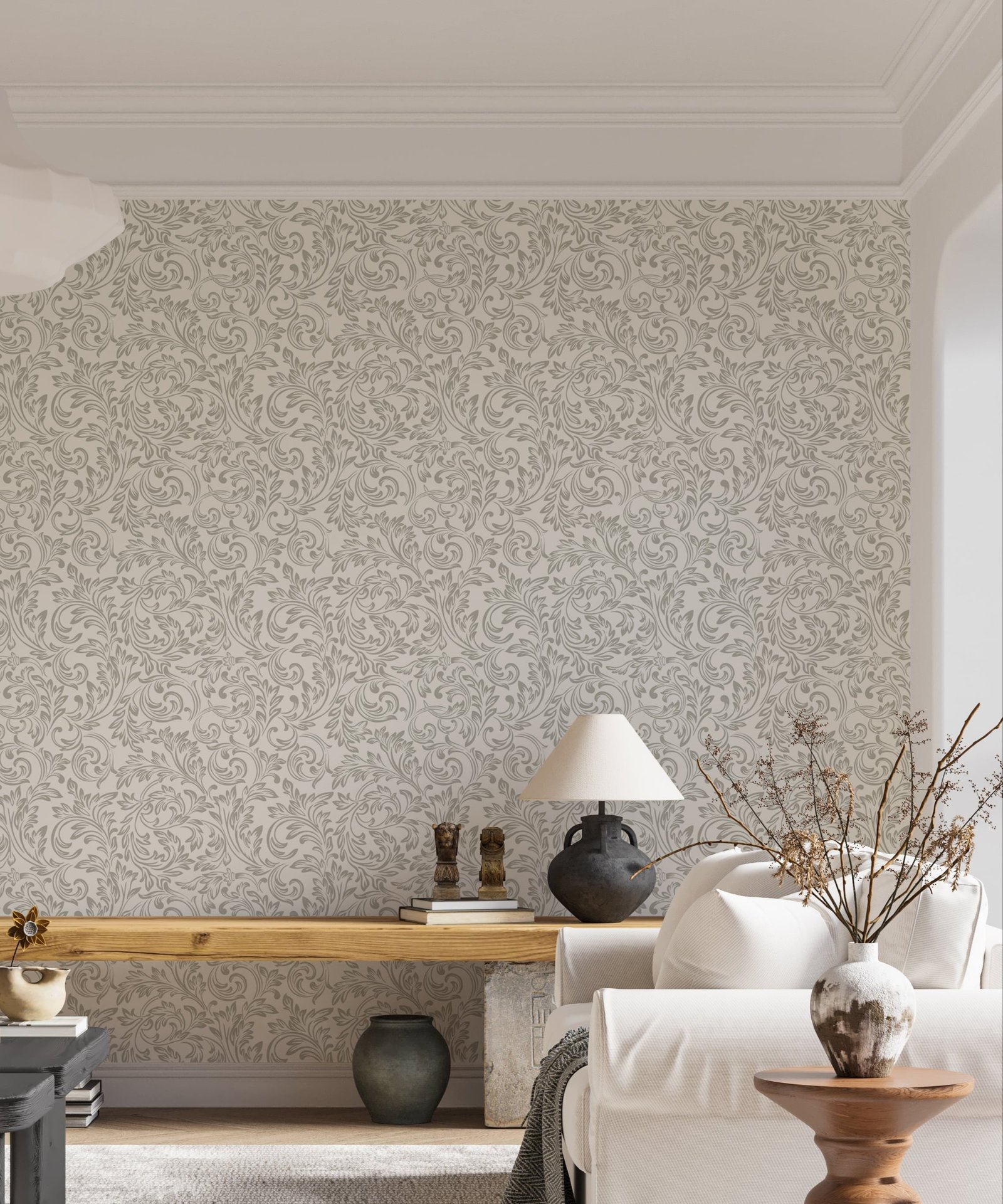 Gray Baroque Wallpaper - Modern Damask Design - Image 3